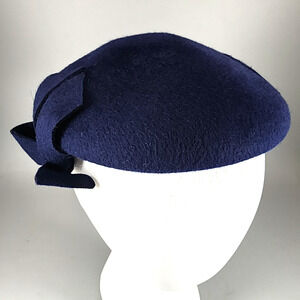Neumann Endler Bowed Beret Women Fairfield Felts 100% Wool Navy Blue